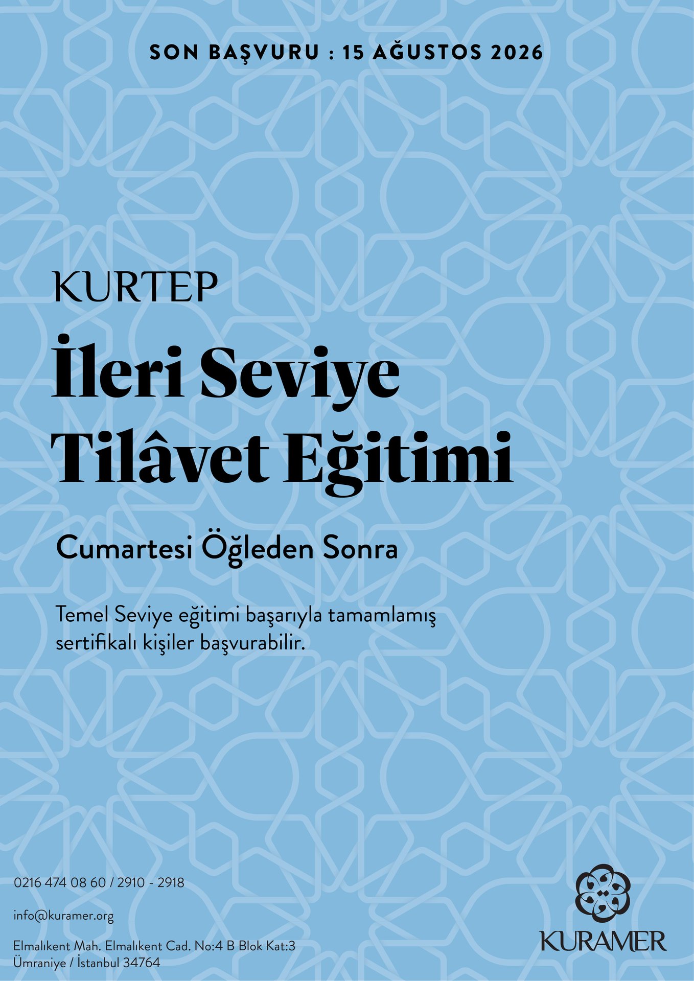 KURTEP HAZIRLIK BÖLÜMÜ 2. KUR: İLERİ SEVİYE TİLAVET EĞİTİMİ BAŞVURULARI BAŞLADI...