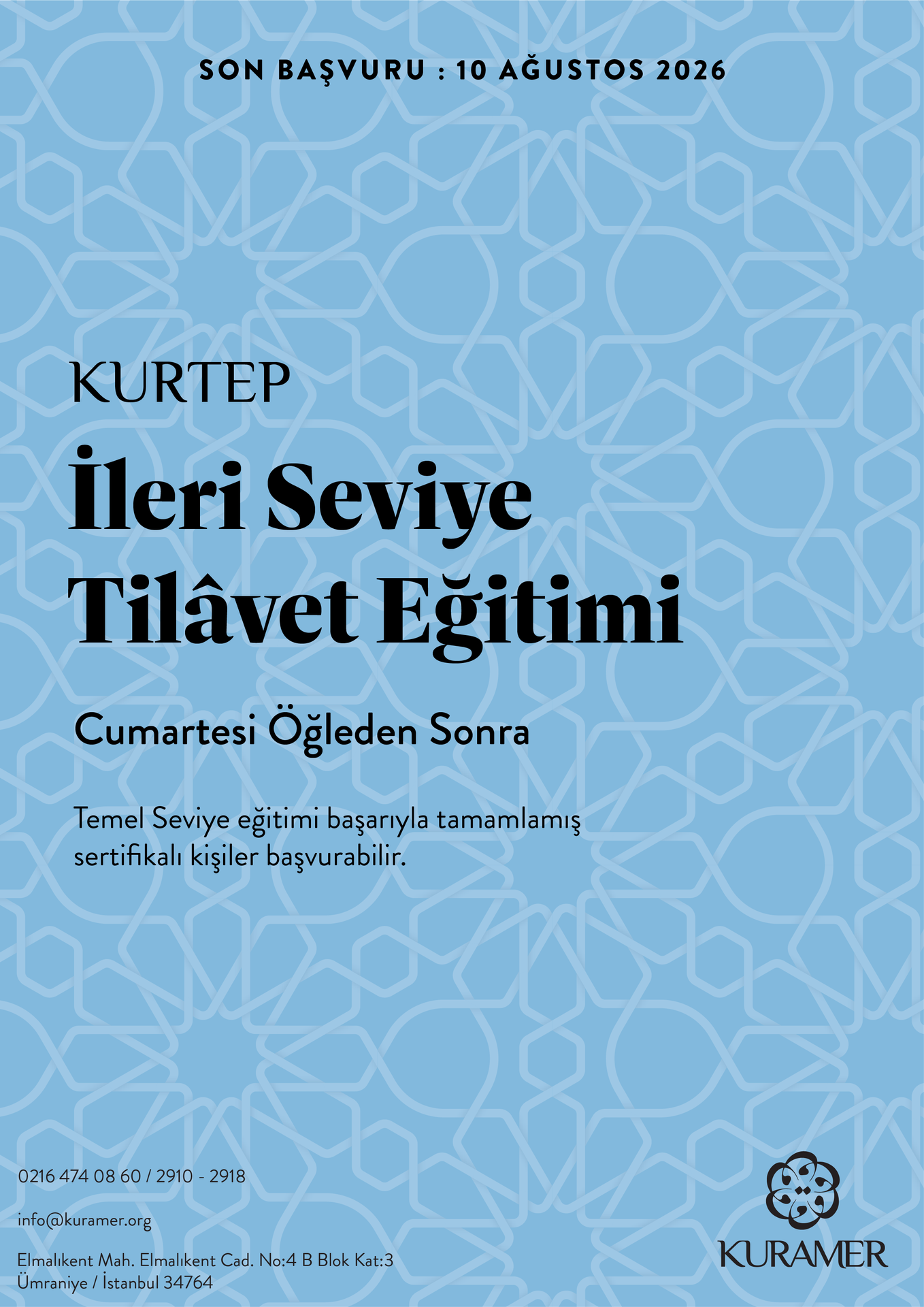 KURTEP HAZIRLIK BÖLÜMÜ 2. KUR: İLERİ SEVİYE TİLAVET EĞİTİMİ BAŞVURULARI BAŞLADI...